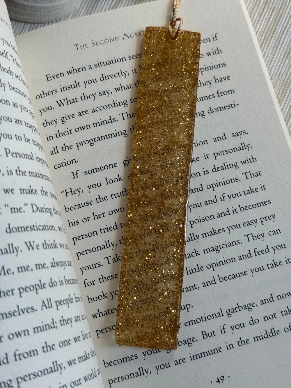 Gold Glitter Resin Bookmark with Tassel